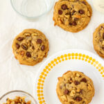 Walnut Chocolate Chip Cookies and a glass