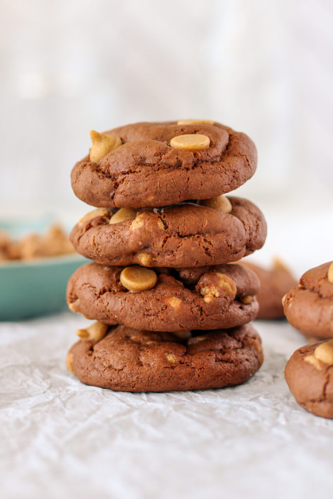 Stack of Chocolate Peanut Butter Chip Cookies