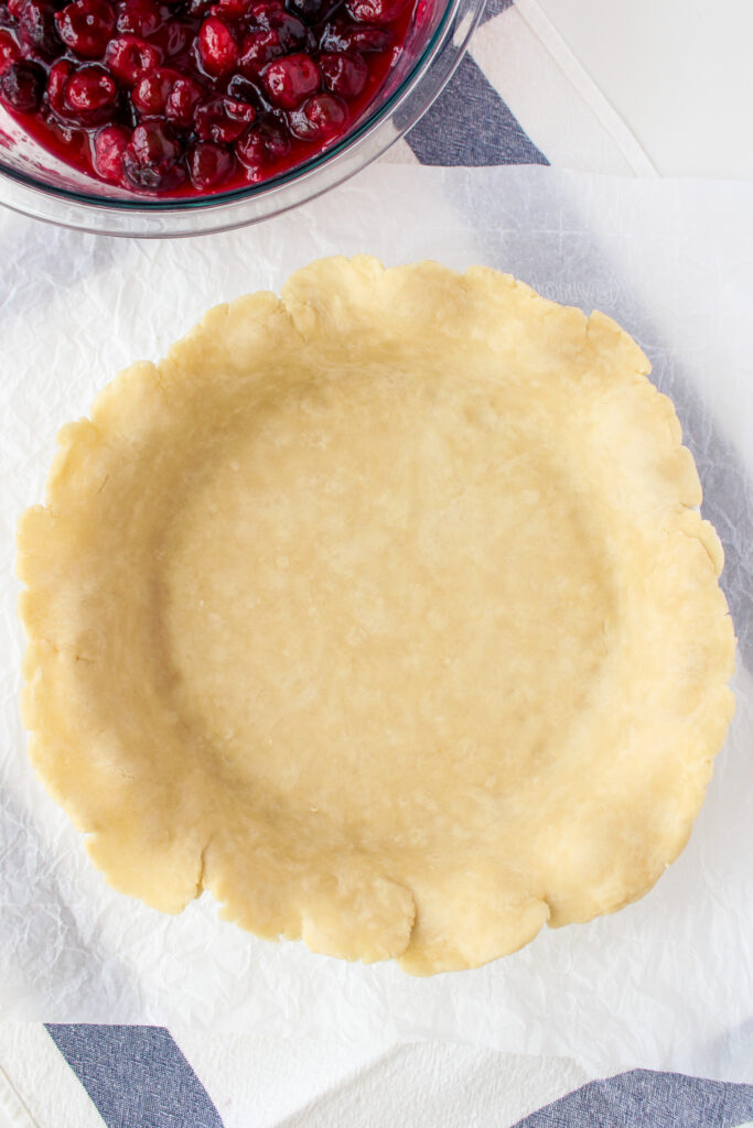 Pie Crust with cherry pie filling in a bowl