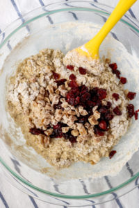 Folding in the cranberries and ginger