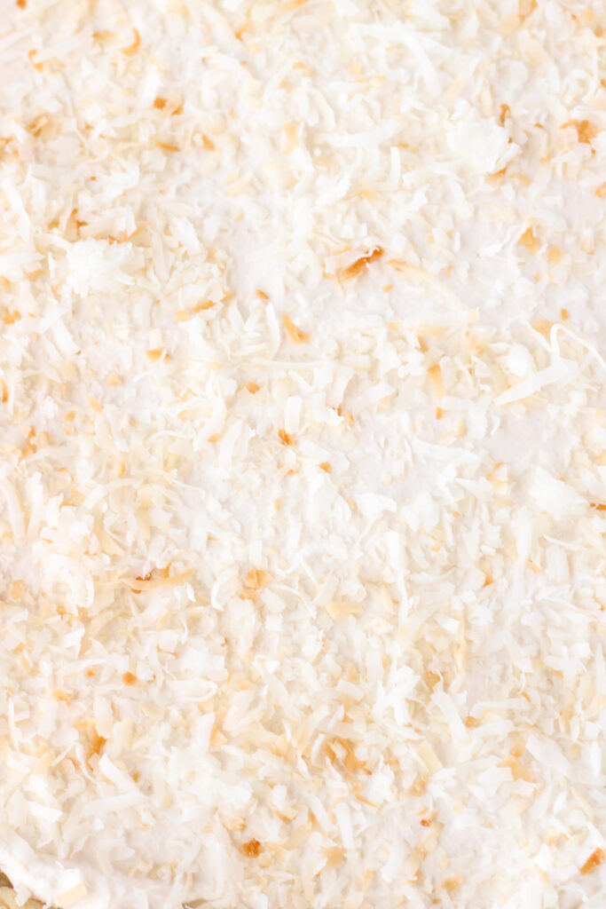 stabilized whipped cream topped with toasted coconut