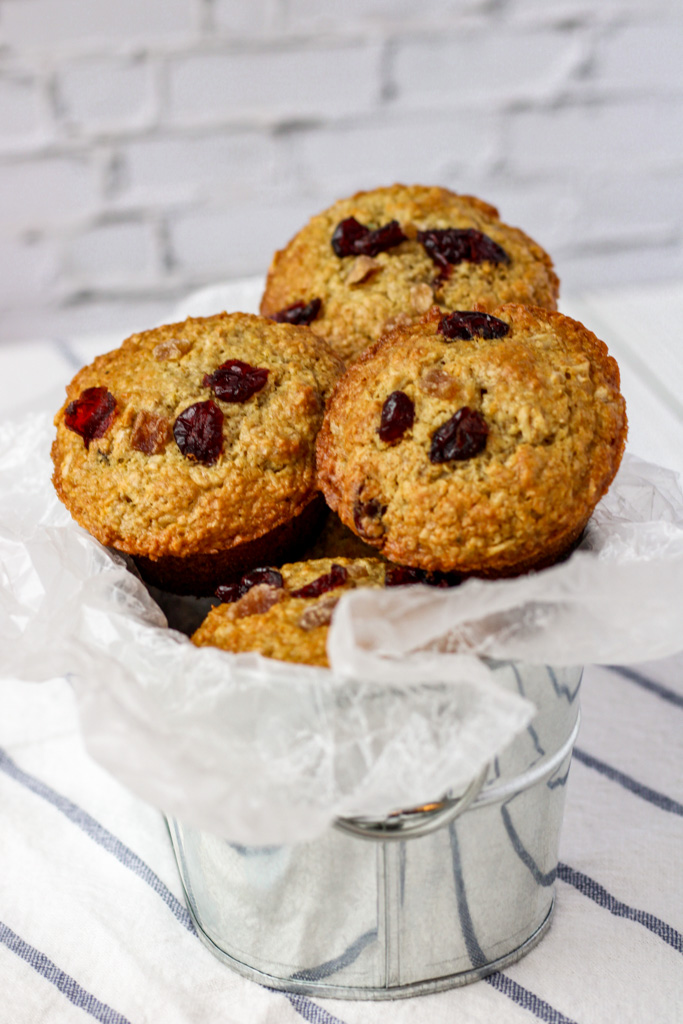 Cranberry Ginger Bran Muffins in a basket