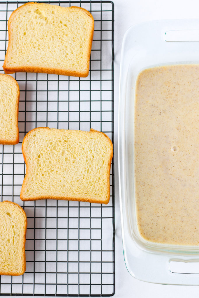 Brioche bread slices and egg mixture