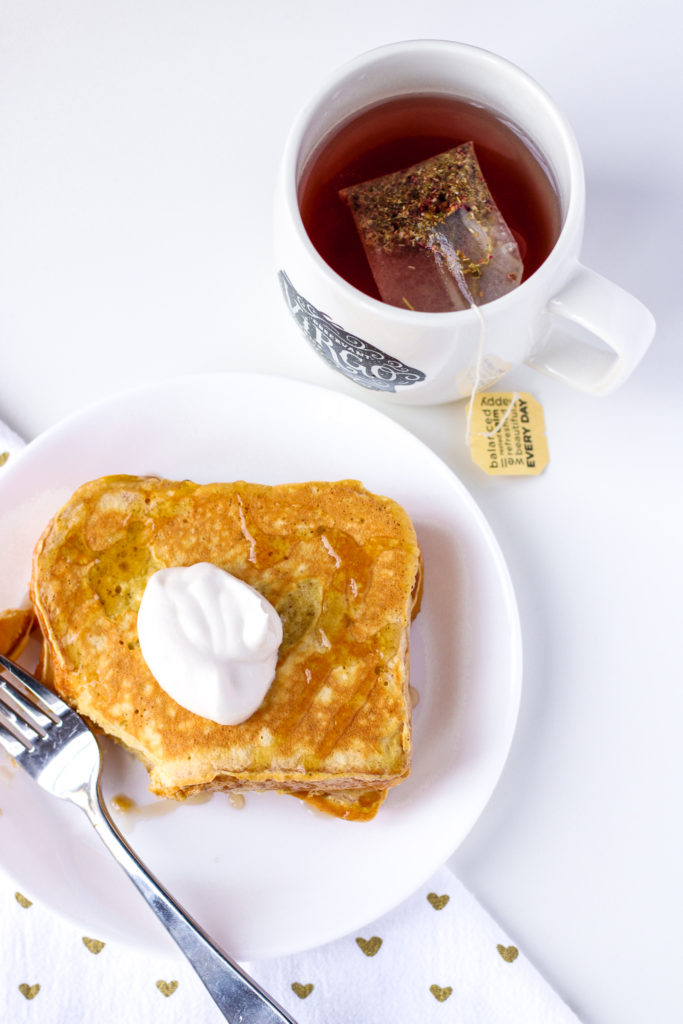 French Toast with Kahlua Whipped Cream and a mug of tea | Bakes & Blunders