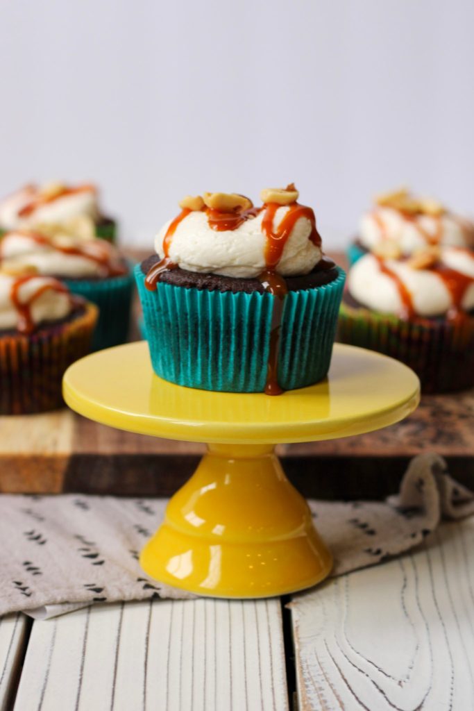 Snickers Cupcakes with Nougat Frosting| Bakes and Blunders