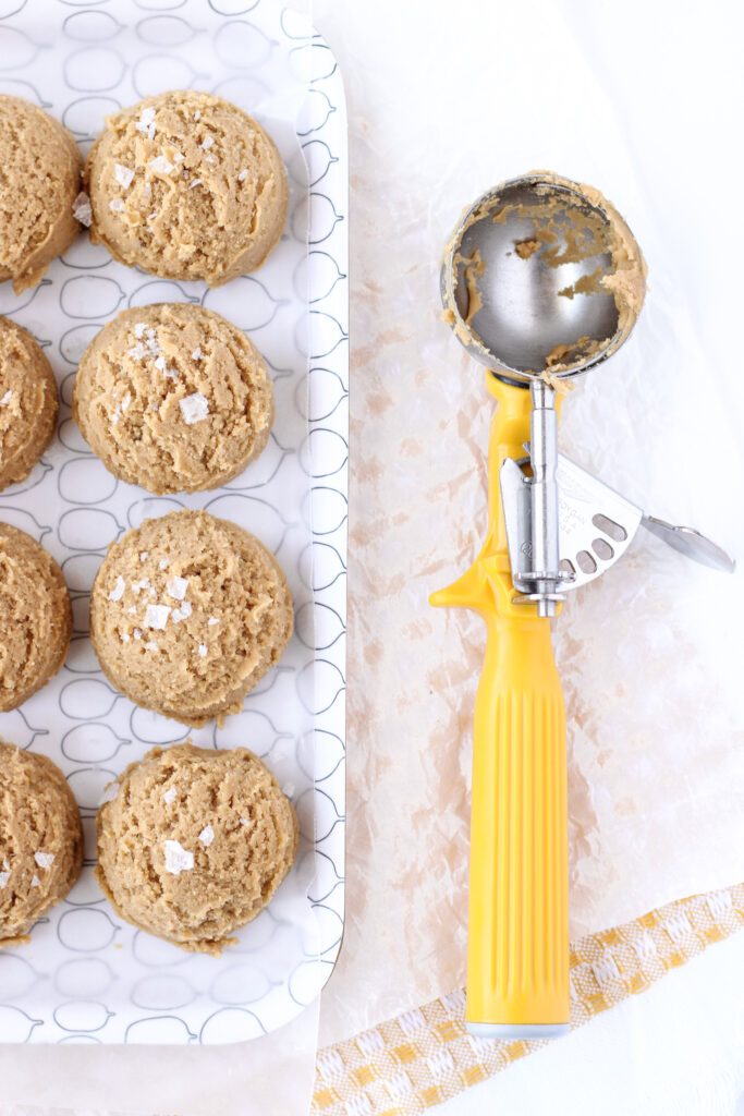Chocolate Chipless Cookie Dough and a cookie scoop