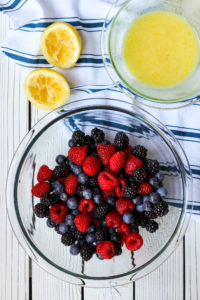 Fresh Raspberries, Blackberries, and Blueberries with lemon mixture