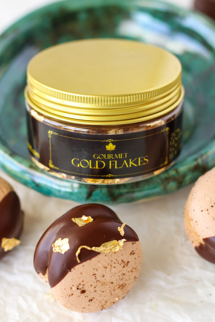 Vietnamese Iced Coffee Macarons with gold leaf