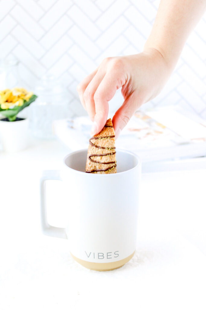Dipping biscotti in hot coffee