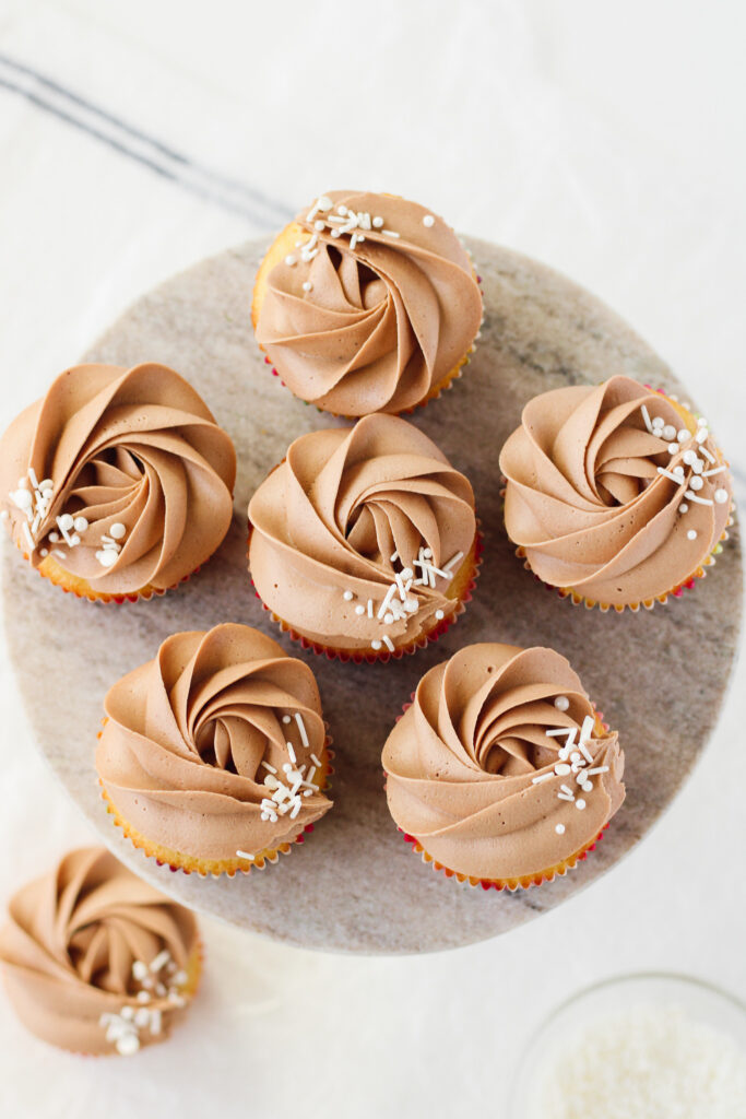 Vanilla cupcakes with chocolate ganache buttercream