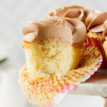 Vanilla cupcake topped with chocolate ganache buttercream