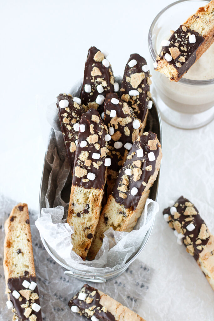 S'mores Biscotti in a metal tin