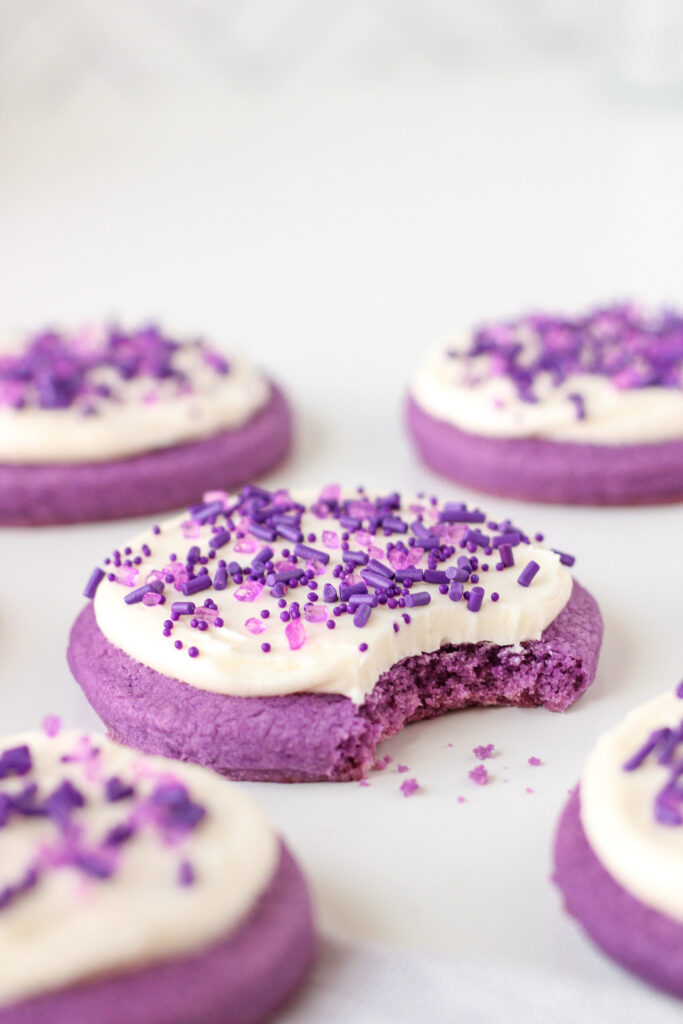 Ube Sugar Cookies. One has been bitten