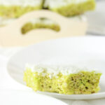 Pandan Rice Krispie Treats with shredded coconut