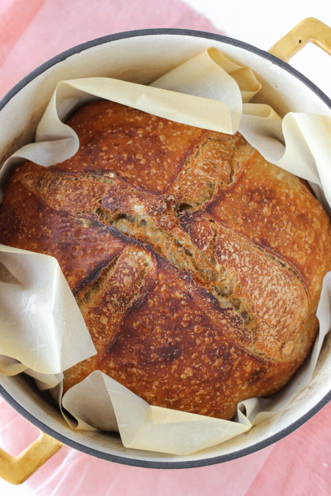 Sourdough Bread with Whole Wheat Flour in a Dutch oven