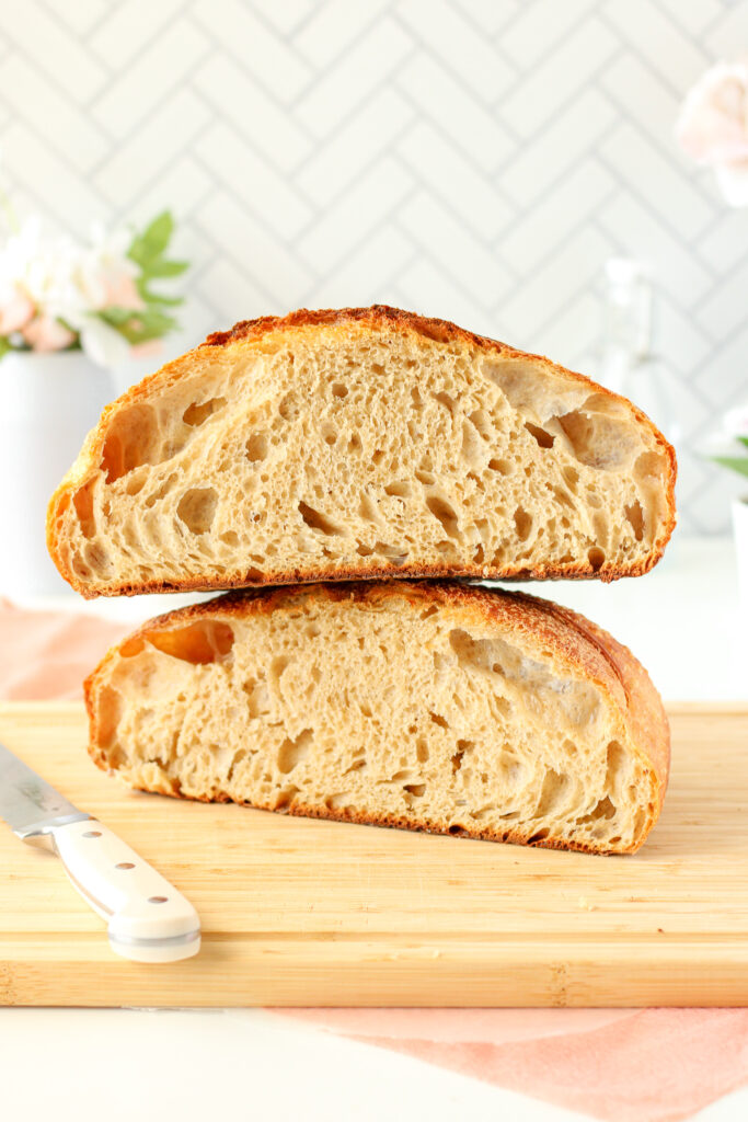 Sourdough Bread with Whole Wheat Flour cut in half and stacked