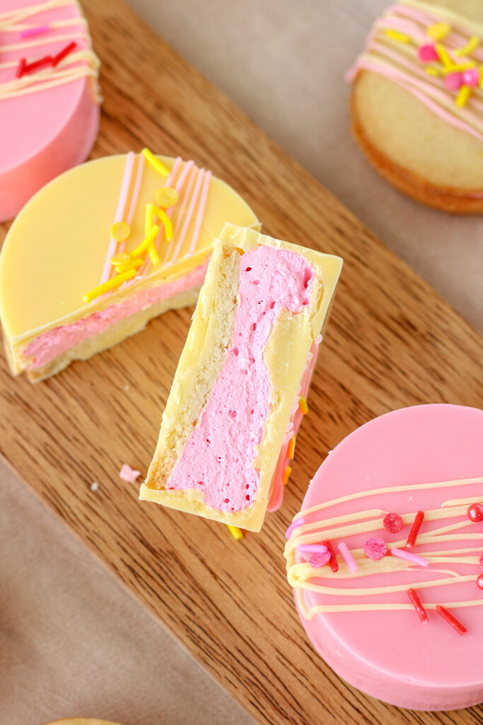 Strawberry Lemonade Marshmallow Bites cut in half