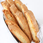 Lemon Biscotti in a metal bin