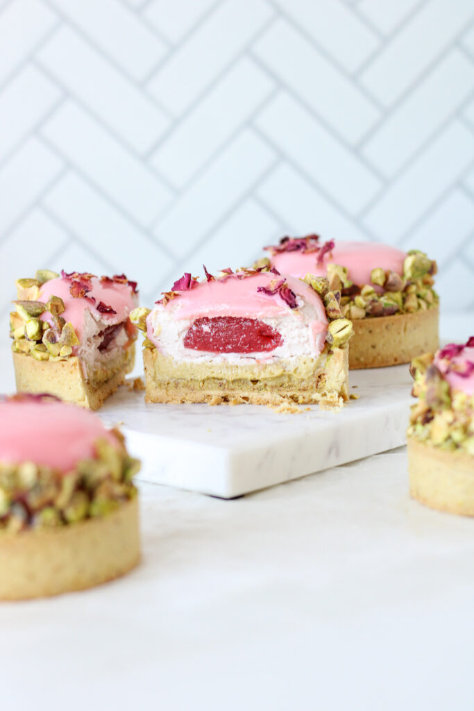 Pistachio, Rose, and Strawberry Tartlet