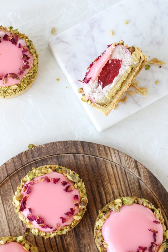Pistachio, Rose, and Strawberry Tartlet