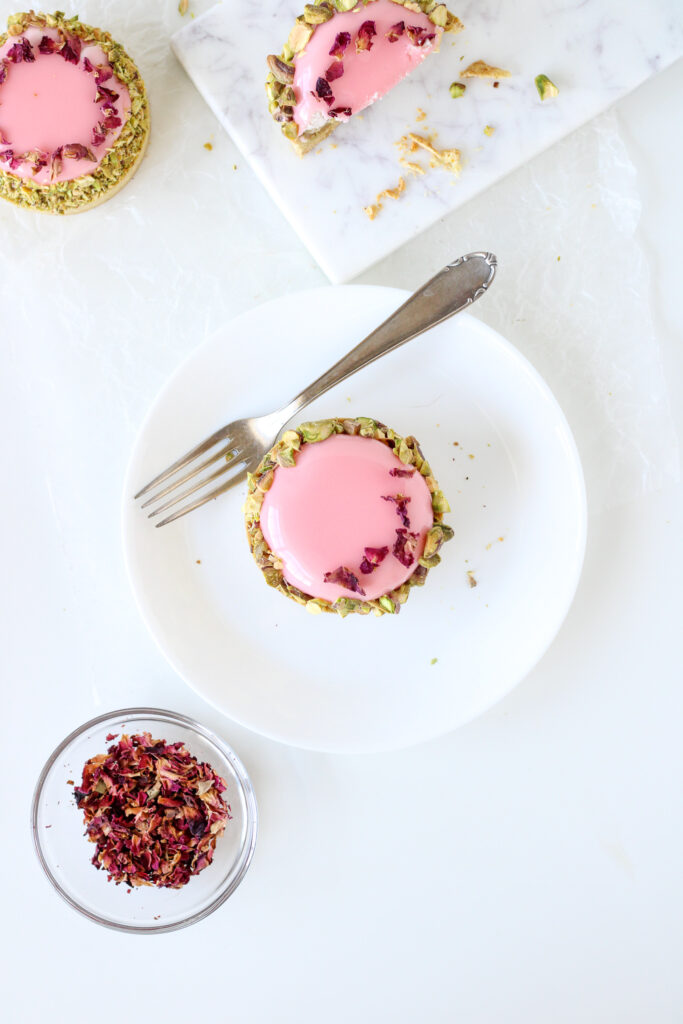 Pistachio, Rose, and Strawberry Tartlet