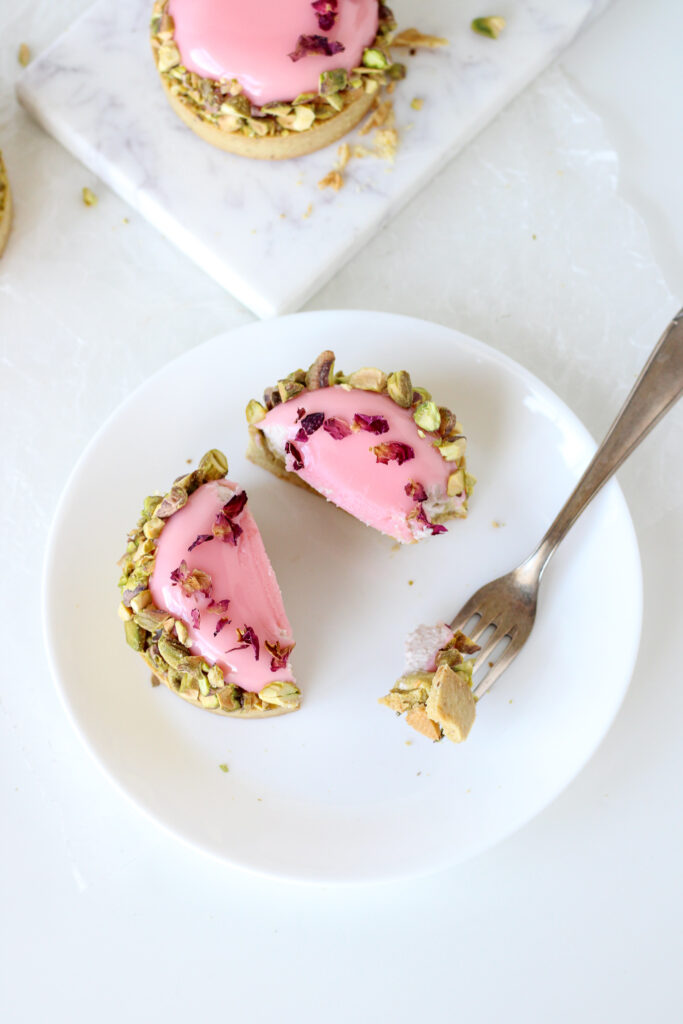 Pistachio, Rose, and Strawberry Tartlet