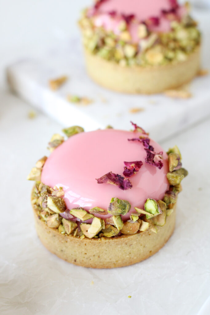 Pistachio, Rose, and Strawberry Tartlet