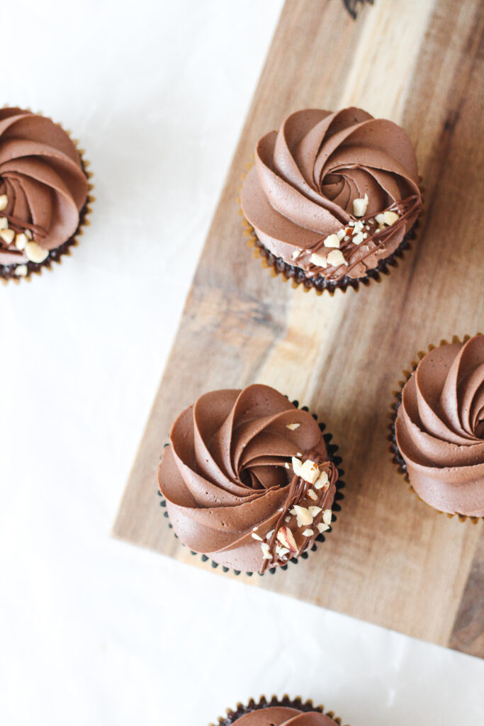 Nutella Cupcakes on a wooden tray