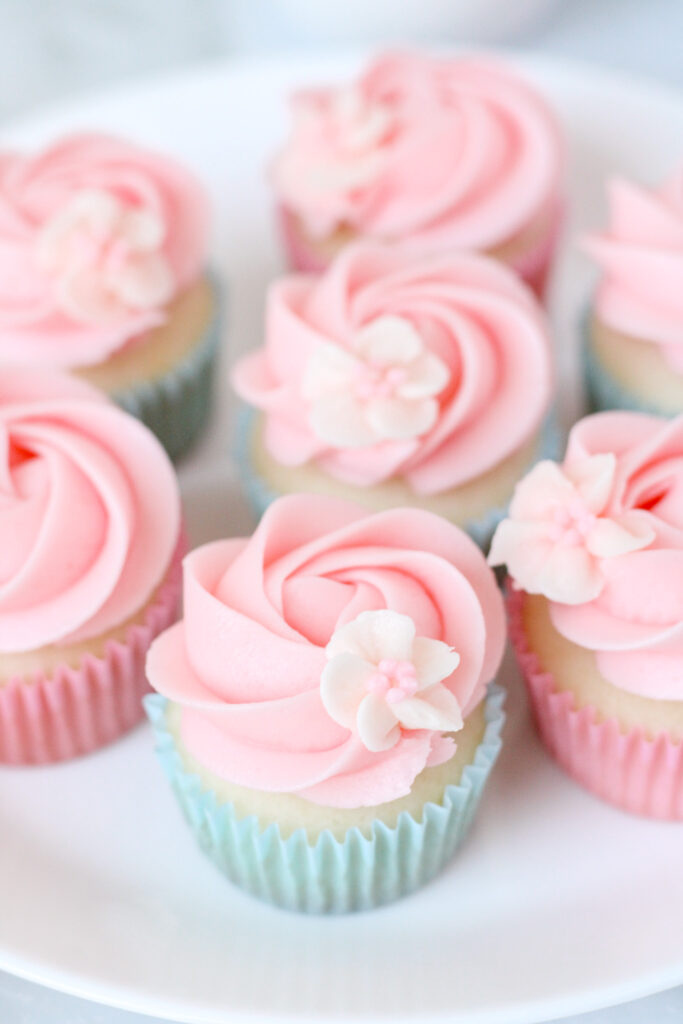 Mini Cherry Blossom Cupcakes with buttercream flowers