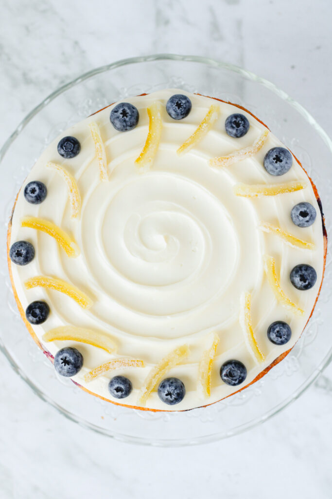 Lemon Blueberry Cake with a buttercream swirl