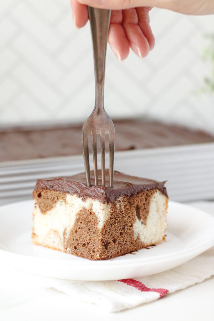 Marble Sheet Cake with Fudge Frosting